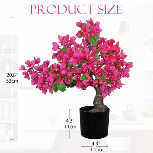 Briful Artificial Bougainvillea Flower Plant 20.8" Bougainvillea Bonsai Tree with Black Pot Silk Bougainvillea Floral Centerpiece for Home Office Dining Table Shelf Bathroom Decor(Hot Pink) - color: Pink