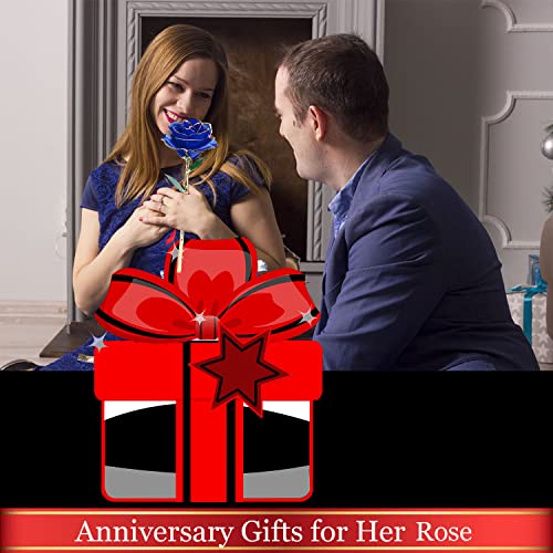 Gold Rose 24K Plated Gold Dipped Rose, Forever Preserved Long Stem Rose Flowers with Stand,Romantic Gift for Valentine's and Mothers Day, Anniversary, Birthday,Gifts for Her,Wife,Girlfriend - color: Blue（with Stand）
