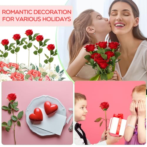 Hotop 80 Pcs Rose Artificial Flowers Bulk with Long Stem, Silk Roses Realistic Fake Flowers Bouquet for Wedding Table Centerpieces Bridal Shower Party Home Decorations(Red) - color: Red
