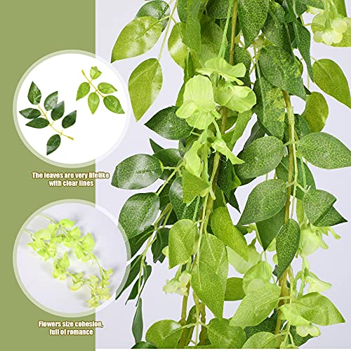 Syhood 4 Pieces 26 Ft in Total Green Wisteria Garland Hanging Flowers Artificial Vine Wedding Silk Wisteria Hanging Flower for Wedding Arch Home Garden Party Outdoor Decor - color: Green