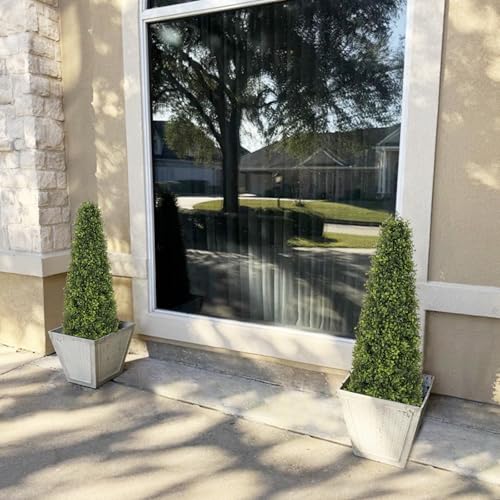 4ft Artificial Boxwood Topiary Trees (Set of 2) - UV Resistant Faux Plants Outdoor, Realistic 48in Fake Potted Bushes and Shrubs for Front Porch, Planter, Patio - Low Maintenance & Evergreen - color: Boxwood Light Green, size: 48in