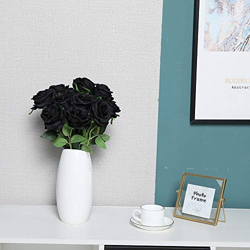 Nubry Artificial Silk Rose Flower Bouquet Lifelike Fake Rose for Wedding Home Party Decoration Event Gift 10pcs (Black) - color: Black