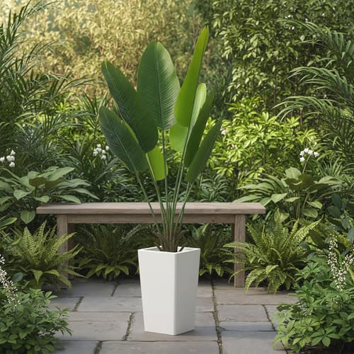 4.65 FT Artificial Large-leaved Banana Tree in Pot, Decorative Evergreen Tropical Areca Palm Plant, Fake Traveler's Banana Tree Tree, Indoor House Plants for Living Room Porch Entryway Office - size: 4ft 8in