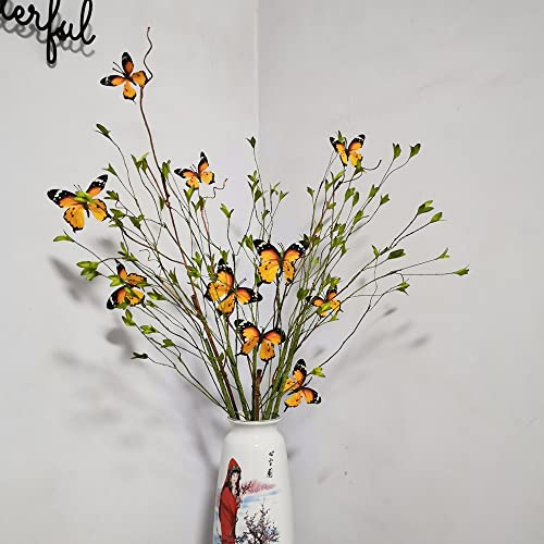 Artificial Butterfly, Silk Butterflys, Butterflies for Crafts for Floral Arrangements, 3D Butterfly Stakes Decor, Christmas Tree Decor, New Year Party Supplies - color: Yellow-5-pcs