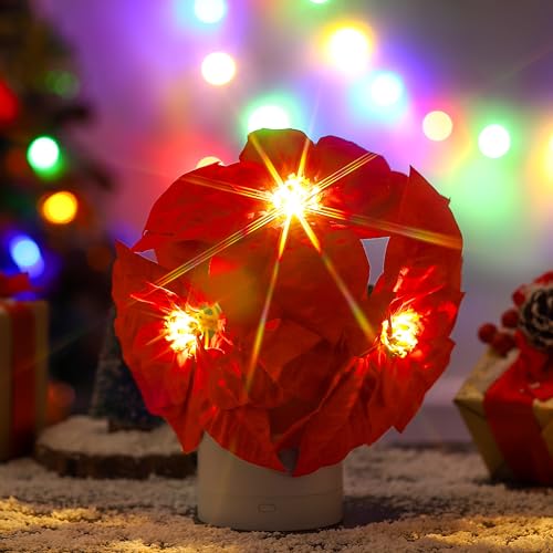 WSYEAR Red Poinsettias Artificial Christmas Flowers Lamp - Holiday Decorations and Ornaments for Xmas, New Year, Wedding Party, Seasonal Decor - color: Red