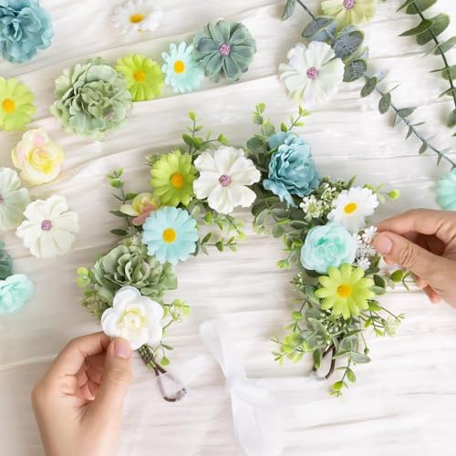 ATTGREAT 310 Pcs Fake Flower Heads Mini Artificial Flower Bulk Silk Flowers for Decoration Small Faux Flower Heads Fabric Daisy Buds Floral for Crafts DIY Wedding Party Baby Shower Home Decor, Green - color: Green