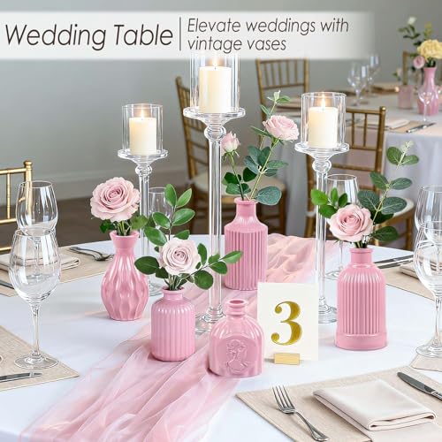 UPBUD Baby Pink Glass Bud Vases Set of 12, Mini Flower Vase for Centerpieces, Small Vases in Bulk for Wedding Decoration, Vintage Vase for Baby Shower Centerpieces, Home Décor - color: Baby Pink, size: 12pcs