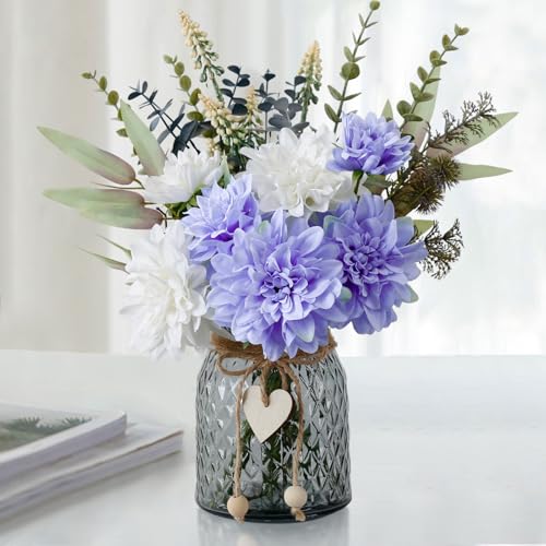 Leftover Fake Flowers in Vase,Faux Flowers in Vase,Table Centerpieces for Dining Room,Flower Centerpieces for Tables,Artificial Flowers,Kitchen Decor,Coffee Table Decor - color: Purple
