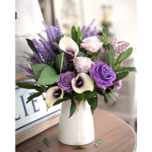 FiveSeasonStuff Dark Purple Lavender Artificial Flowers 14.6 inches 10 Stems - color: Dark Purple Lavender Bouquet