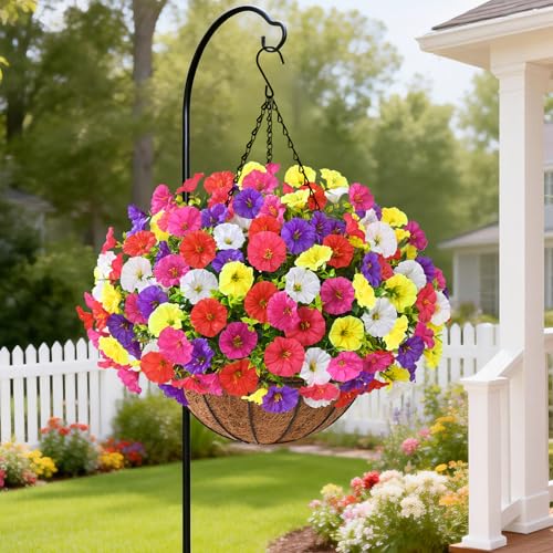 Elyum Artificial Hanging Flowers for Outdoors, Fake Flowers Artificial Petunias Hanging Baskets for Outdoors, UV Resistant Fake Hanging Plants Flowers for Outside Garden Patio Porch Decor - color: Mixed Colors 3, size: 1 Pack