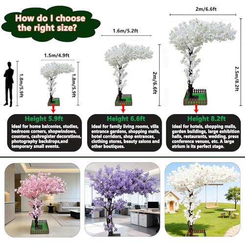 8.2FT Large Artificial Cherry Blossom Trees White,Tall Japanese Fake Cherry Blossom Trees,Arbol De Cerezo Artificial Grande,Faux Sakura Tree for Home Decor Indoor Outdoor Garden Party Wedding - color: White, size: 8ft 2in