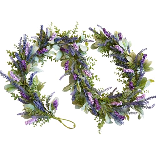 idyllic 6ft Lavender Bunny Ear Vine Garland Artificial Flower Decor for Front Door Window Porch Mantel Stair All Year Indoor Outdoor Home Decor - size: 6ft