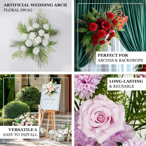 Efavormart Wedding Arch Floral Swag, Artificial Blush Rose and Chrysanthemum Arrangement with Mixed Greenery for Backdrop and Reception Decor - color: Blush Arch02