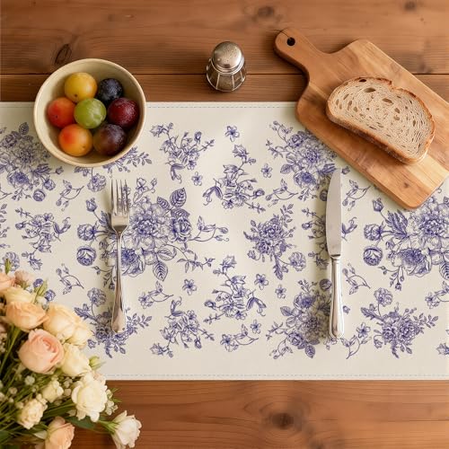 Larponder Summer Blue and White Table Runner, Flower, 13x72 Inch | Seasonal Anniversary Holiday Kitchen Dinning Table Home Party Decor - color: Blue Flower, size: 13" x 72" (Rectangular)
