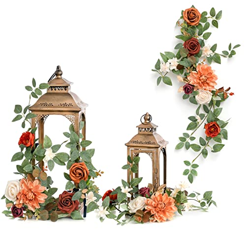 Ling's moment 6Pack 1.8ft Artificial Flowers Garland Terracotta Lantern Flower Arch Floral Centerpieces Burnt Orange Wedding Aisle Chair Flowers for Mantel Table Cake Decoration（not including lanterns - color: Or-sunset Terracotta