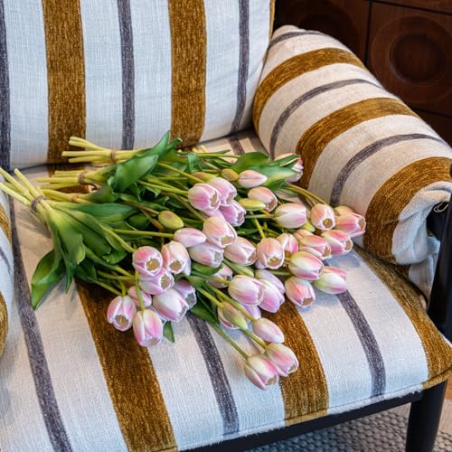 Artificial Tulips Flowers,Soft Touch Latex Bouquet, Fake Tulips,Spring Wedding Home Room Table Centerpiece Decor - color: 40pcs Peach Pink Set(no Vase)