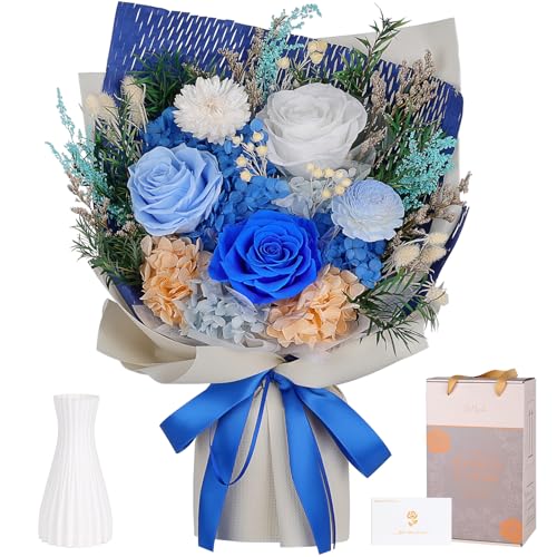 Preserved Flowers Bouquet - Forever Flowers for Delivery, Real Eternal Roses Bouquet, Mothers Day Gifts for Mom Grandma Wife, Anniversary Birthday Gifts for Women, Blue - color: Blue