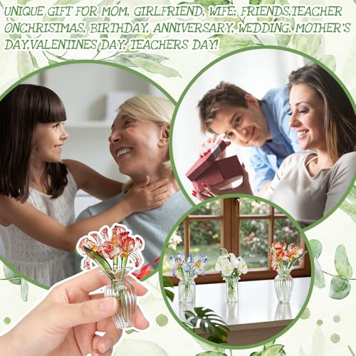 FoldTier 42 Pcs Mini Glass Flower Decoration Hand Blown Glass Flower Figurines Collectible Ornaments with Vase for Mothers Day Birthday Table Centerpiece Garden DIY Craft(Style 2) - style: Style 2