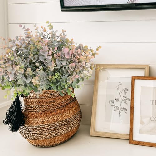 RECUTMS 12 Bundles Artificial Bushes Greenery Plants Stems Faux Shrubs Boxwood Plants Outdoor Fake Eucalyptus for Spring Summer Farmhouse Home Wedding Patio Graduation Party Decor(Dusty Pink) - color: Dusty Pink, size: 12 Pcs