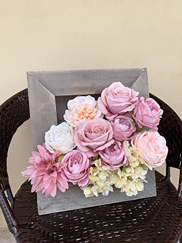 FACINOC Roses Artificial Flowers Pink Bouquets Box Set Fake Flower Bulk for DIY Wedding Bridal Baby Shower Decorations Party Table Centerpieces Silk Floral Arrangements for Home Decor Indoor - color: Y(pink, Peach)