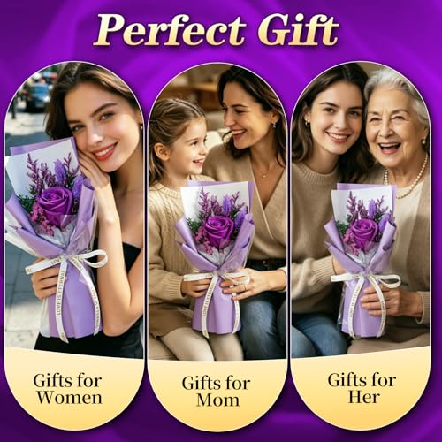 Preserved Flowers for Delivery,Purple Rose Bouquet Gift for Women and Mom,Preserved Flowers Bouquet,Birthday Flowers Gifts Grandma Wife Friends,Roses Gift Valentine’s Day Mothers Day - color: Purple-Bouquet