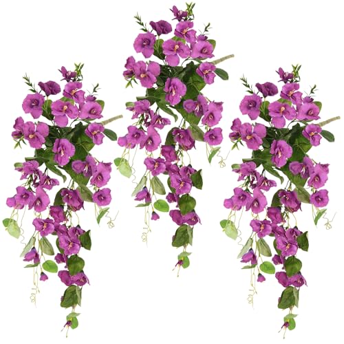 INQCMY Artificial Hanging Flowers for Outdoors, 2PCS Faux Azalea UV Resistant No Fade Spring Home Decor, Realistic Fake Flowers Spring Decoration for Porch Patio Garden Yard (Purple) - color: Purple