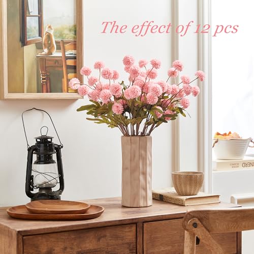 SITUMEIZI Pink Pompon Mum Artificial Flowers Faux Silk Mums Mini Chrysanthemum with Stems 6Pcs for DIY Pink Wedding Centerpieces Floral Arrangements - color: Pink