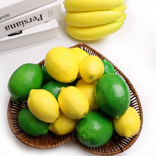 12PCS Green Simulation Lemon Fake Fruit - Realistic Kitchen Table Decoration for Thanksgiving & Christmas - color: 12pcs Green Lemon