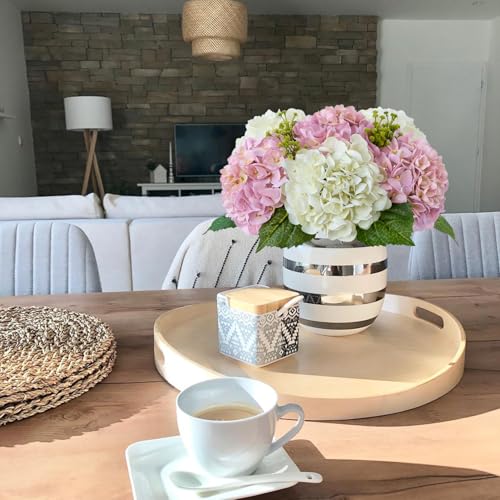 JINWOE Light Pink Real Touch Artificial Hydrangeas, 4PCS 21" Latex Lifelike Hydrangea Artificial Flowers for Decoration, Faux Vintage Silk Fake Flowers for Centerpieces Tables Party Outdoor Home - color: Light Pink