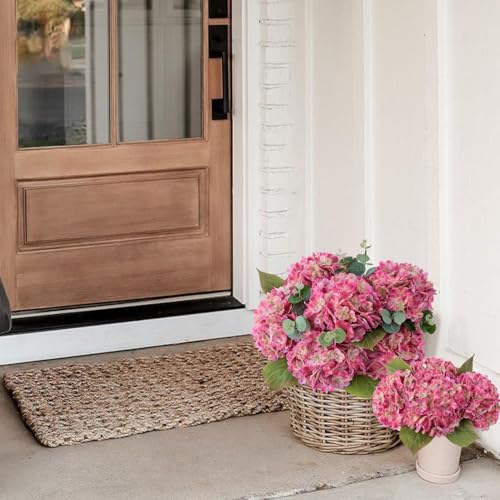 JINWOE Bright Pink Boho Artificial Hydrangeas Flowers,4Pcs 21" Real Touch Lifelike Silk Artificial Hydrangeas, Full Fake Flowers for Bouquet Table Centerpieces Spring Wedding Indoor Home - color: Magenta Pink