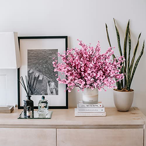 Sggvecsy 15 Pcs Babys Breath Artificial Flowers Gypsophila Bouquets Bulk Real Touch Fake Silk Flowers for Home Wedding DIY Floral Arrangement Kitchen Table Centerpiece Festival Decoration (Pink) - color: Pink, size: 15Pcs