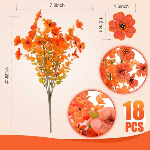 Rowfad 18 Pcs Artificial Mums Flowers Outdoor Plastic Fall Flowers Fake Mums Autumn Greenery Flower for Porch Window Box Farmhouse Thanksgiving Home Decor ((18, Orange) - color: Orange