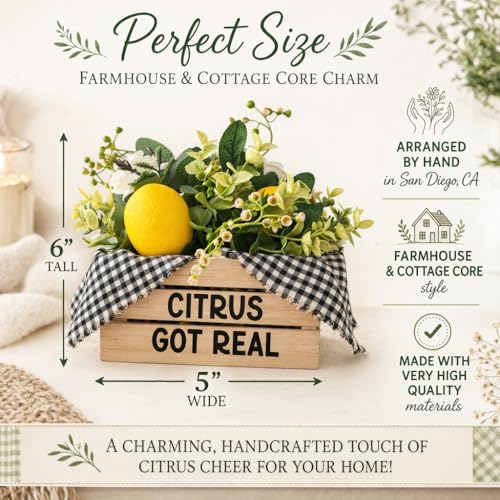 Lemon Decor | Mini Crate with Fake Lemons | Citrus Got Real, 5" W x 6" H | Lemon Decorations for Kitchen | Boho Kitchen, Cottage Core Decor | Lemon Themed Gifts (Citrus Got Real) - style: Citrus Got Real