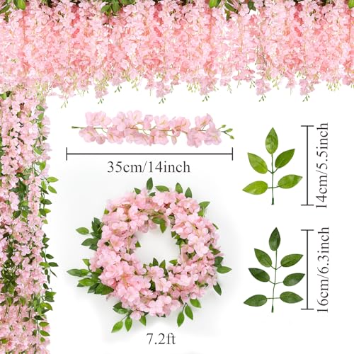 U'Artlines 10Pcs 7.2 Ft/Piece Artificial Wisteria Garland Silk Fake Light Pink Wisteria Flowers Hanging Greenery Vines Garlands Rattan for Home Garden Wedding Arch Party Indoor Outdoor Décor - color: Light Pink