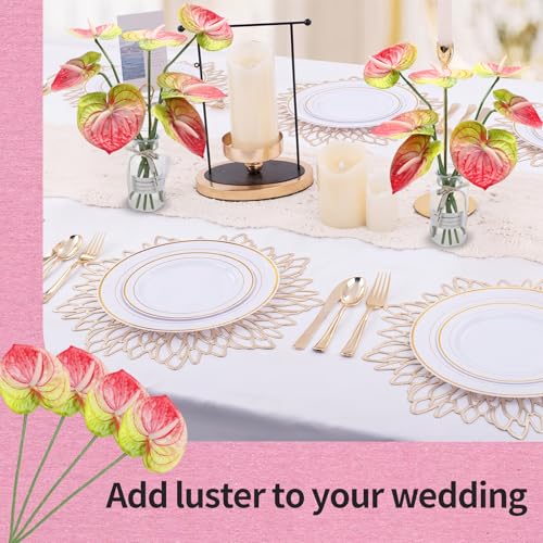 8 Pcs 23-5/8 inch Artificial Anthurium Flowers Real Touch Fake Flower for Table Centerpieces Arrangement and Bridal Wedding Festival Decor Flower Arrangement (Pink Green) - color: Pink Green