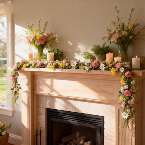 Idyllic 6Ft Spring Garland, Artificial Daisy Ranunculus Vine with Yellow Flowers for Wedding Arch, Party Decor, Mantel, Home Indoor Outdoor Decor - size: 6ft