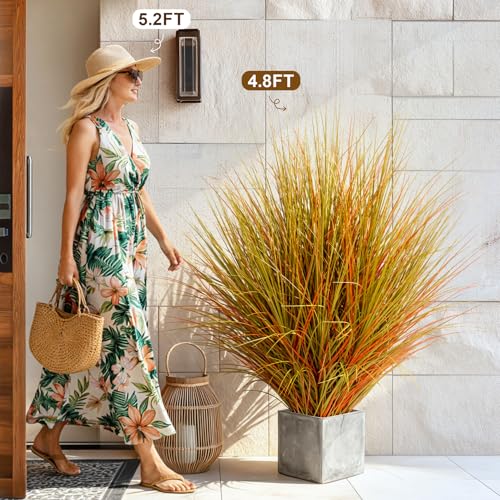 large faux plastic plantas synthetic pampas grass Big Artificial Cattail Reed Grass indoor outdoor realistic floor plants fake grass for home living room corner office patio front porch bonsai decor - color: Yellow, size: 4.8 FT