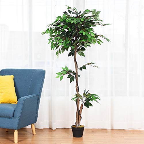 BestComfort 5.5 Feet Artificial Ficus Silk Tree, Decorative Indoor House Fake Plant, Artificial Leafy Tree Faux Potted Indoor Floor Plant for Home Office Decor - color: Ficus 5.5ft