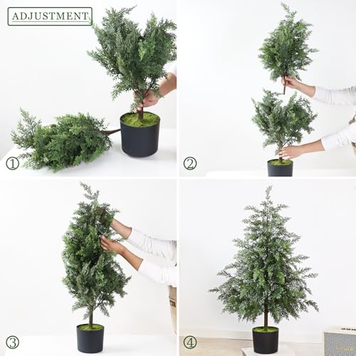 3FT Soft Textured Cedar Topiary Trees for Front Porch Decor, Artificial Shrubs Faux Plants Potted UV Resistant Fake Greenery for Outdoor Indoor Door Garden Farmhouse Home Decoration (Set of 2) - size: 3FT