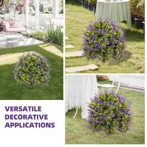 Artificial Lavender Topiary Ball Trees, 2 Set of UV Resistant Fake Evergreen Shrubs Bushes Plants with Ground Spike, Faux Bushes for Outdoor Indoor Front Porch Garden Yard - color: Lavender, size: with Ground Spike