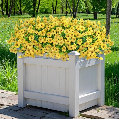 20 Bundles Artificial Flowers for Outdoors Decoration Fake Silk Flowers UV Resistant Faux Plants Artificial Daisy Eucalyptus for Spring Summer Garden Yard Porch Window Home Decor, Yellow - color: Yellow