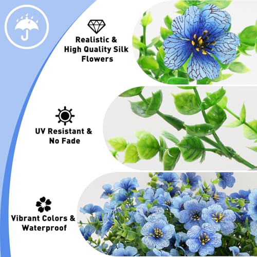 24 Bundles Artificial Flowers for Outdoors, UV Resistant Faux Flowers for Outdoor Planters, Fake Flowers for Outside Porch Patio Window Box, Mixed Color Daisy Bushes for Garden Decor (Blue) - color: Blue