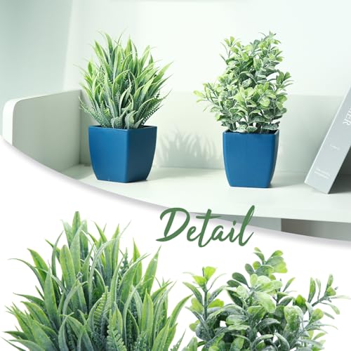 summer flower 2 Pack Fake Plants in Pot Small Artificial Eucalyptus Potted Plant Faux Rosemary in Pot Greenery for Home Decor Indoor Office Shelf Table Desk Bathroom Decoration (Blue-2) - color: Blue-2