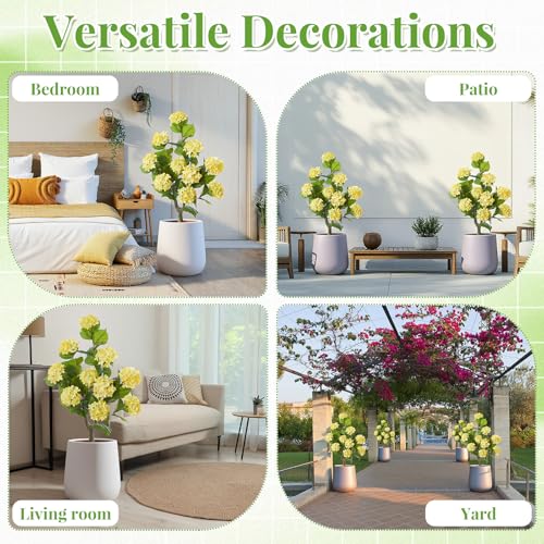 Daifunli 2 Pack 36″ Artificial Hydrangea Trees Real to Touch Faux Hydrangea Bushes Plants with Stakes for Wedding Spring Home Office Living Room Housewarming Gift(Light Yellow) - color: Light Yellow