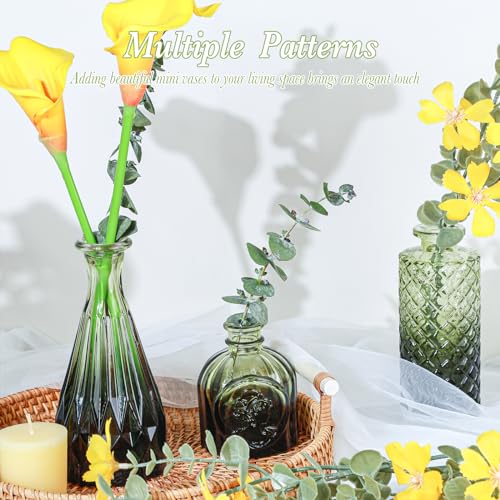 UPBUD Glass Bud Vases Set of 5, Mini Flower Vase for Centerpieces, Small Clear Vases in Bulk for Wedding Decorations, Vintage Vase for Table, Recepetion, Home Décor (Green) - color: Standard-green, size: 5pcs