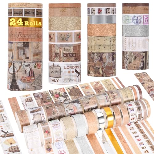 24 Rolls Vintage Washi Tape Set, Floral Decorative Tape for Scrapbooking Supplies,Junk Journal,DIY Art Crafts,Planners and Gift Wrapping(Retro Medieval Series) - color: Retro Medieval Series