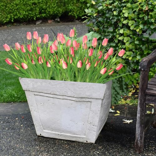 10 Bundles Artificial Tulips Flowers Outdoor,16.5 inch UV Resistant Fake Tulips Real Touch Flowers,Faux Tulips Realistic Flowers for Home Garden Outside Wedding Decor (Pink) - color: Pink