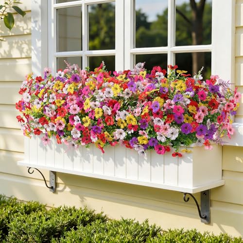 SHareconn 24 Bundles Artificial Flowers for Outdoors, Faux Plants Fake Silk Colorful Daisy Eucalyptus Lavender, UV Resistant for Outside Home Porch Patio Spring Decor, RedRosyPurpleYellowPinkWhite - color: Redrosypurpleyellowpinkwhite