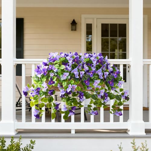Faux Bougainvillea Artificial Flowers Plants for Outdoor Spring Summer Decoration, 2 Pcs Fake Silk Flower Outside UV Resistant Realistic Long Trailing Vines for Home Porch Patio Balcony Yard(Purple) - color: Mix 1