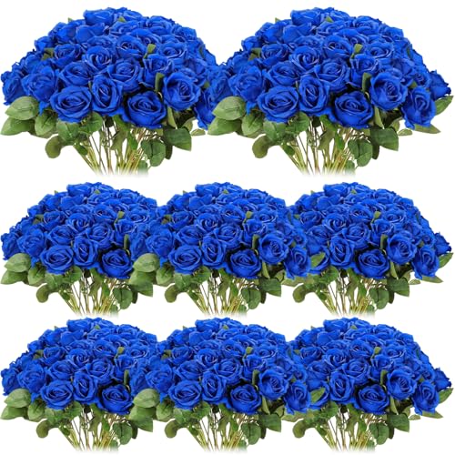 Hotop 80 Pcs Rose Artificial Flowers Bulk with Long Stem, Silk Roses Realistic Fake Flowers Bouquet for Wedding Table Centerpieces Bridal Shower Party Home Decorations (Blue) - color: Blue